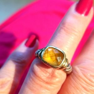 David Yurman Vintage Noblese Citrine Sterling Silver 14kt Gold Ring